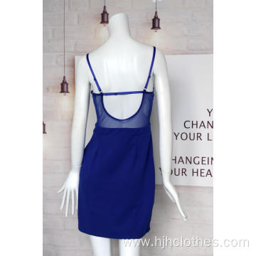 Ladies Blue Lace Strapless Dress With Breast Padded